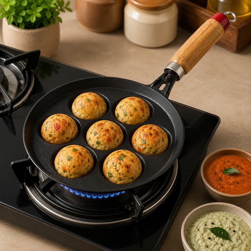 ElipShop Heavy Pure Iron 7-Cavity Appam / Paniyaram Pan